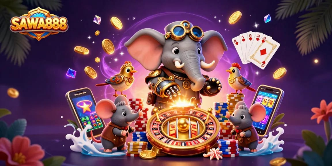 Experience SAWA888 with thrilling slots and vibrant casino elements in a colorful atmosphere.