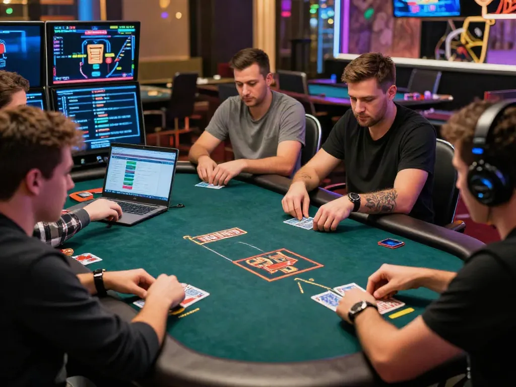 Engaged players at an online casino exploring credit card deposit options in a vibrant gaming environment.