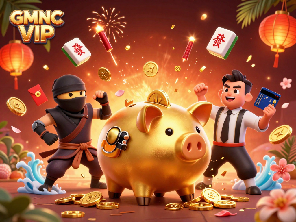 Experience engaging gameplay with GMNC VIP's dynamic casino scene featuring a piggy bank wrestler.