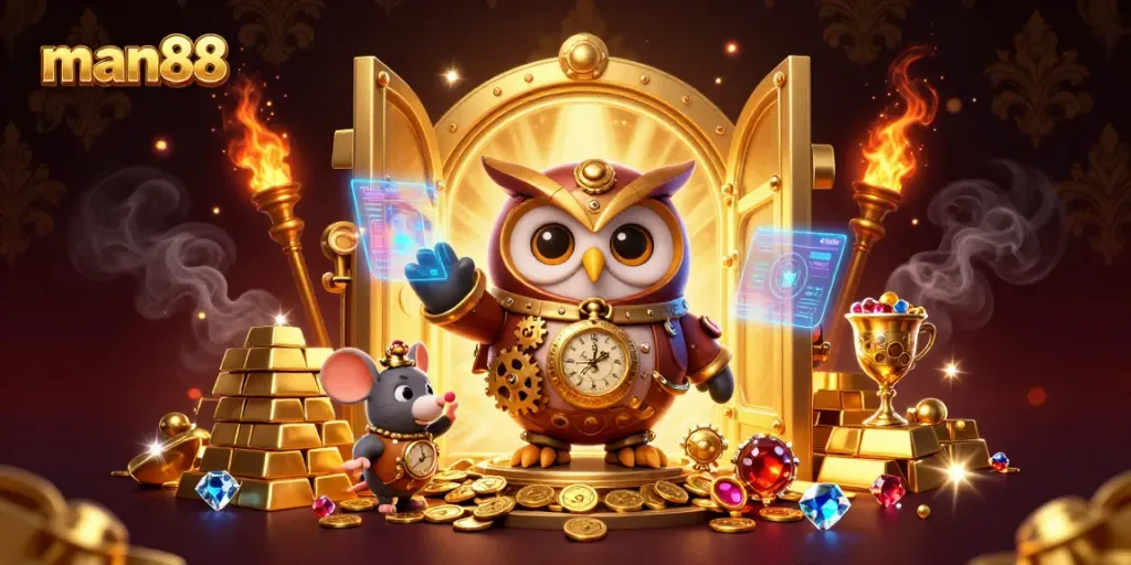 Experience exciting gaming adventures with man88 at this vivid casino scene filled with treasures!
