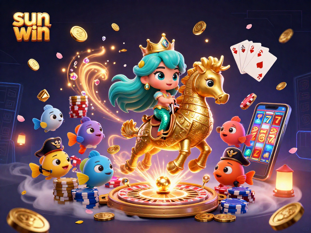 Experience sun win's thrill with a vibrant mermaid scene filled with casino games and glory.