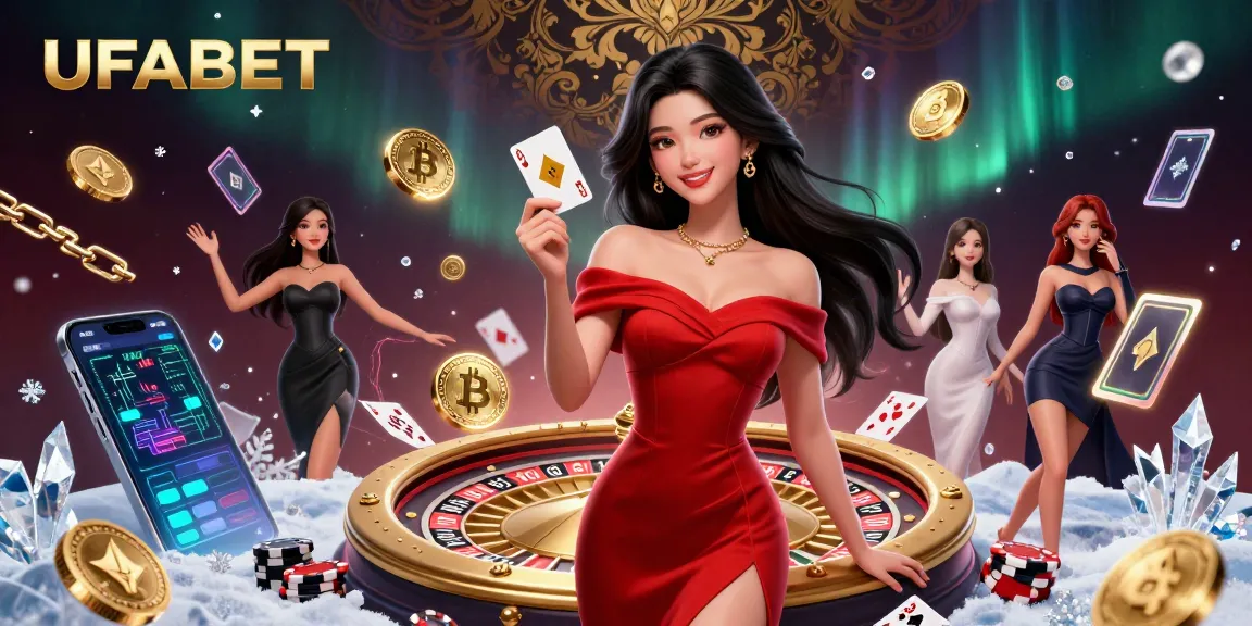 Experience the thrill of UFABET with a beautiful woman showcasing her skills in a vibrant casino atmosphere.
