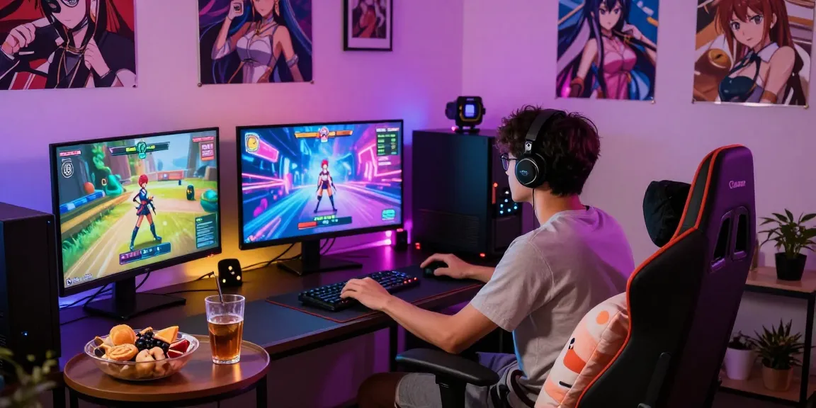 Engaging visual of a player enjoying an online hentai game amidst vibrant lighting and colorful gameplay.