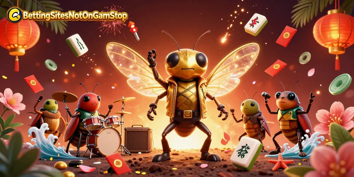 Engage in the excitement of BettingSitesNotOnGamStop with a vibrant 3D illustration of lively characters and dancing casino elements.