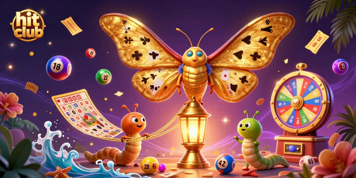 Engage in thrilling gameplay at Hit Club, showcasing vibrant casino elements around a majestic atlas moth.